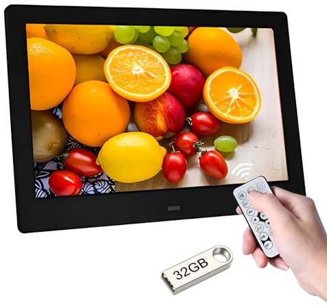 Haipky 7 HD IPS Digital Photo Frame - 1080P Video, Auto On/Off, Image Preview, MP3, Calendar, Clock, Remote Control, 32GB USB Drive, Black