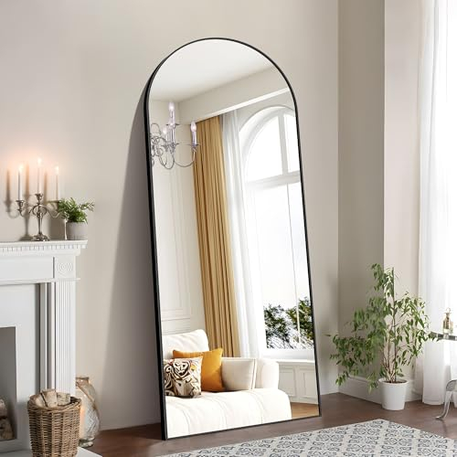 WOLIBEER Großer Ganzkörperspiegel 179x65 cm XXL Standspiegel und Wandspiegel mit Schwarzem Aluminiumrahmen Sicherer Stabiler Deko-Spiegel für Wohnzimmer Schlafzimmer Flur Schmink