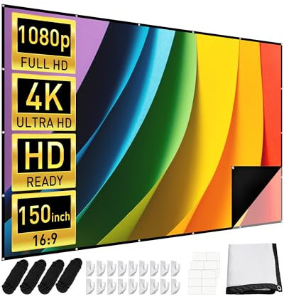 Leinwand Beamer 150 Zoll, KESCRON 16:9 HD Projektor Leinwand Projector Screen Faltbare und Tragbare Anti-Falten Beamerleinwand Outdoor Movie Projektionsleinwand Projektion Indoor für Heimkino