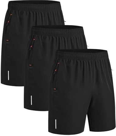 kuzwufs Pantaloncini Sportivi Uomo Confezione da 3 Estivi Shorts Running con Tasche Asciugatura Rapida Pantaloni Corti da Trekking Uomo Allenamento Fitness Nero*3 XL