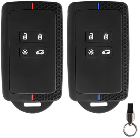 Bubuny 2 st. Bilnyckelfodral kompatibel med Renault 4 knappar Smartkey endast Keyless Go med nyckelring silikon nyckelfodral skyddsfodral för Clio Espace Dacia Master Bus Talisman