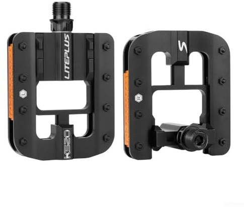 LITEPLUS Pedali per bicicletta, pedali pieghevoli in lega di alluminio con borchie antiscivolo e piastre riflettenti, utilizzati per biciclette (nero)