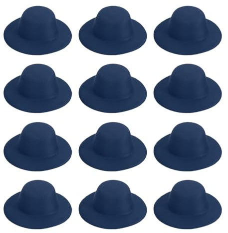PATIKIL 4 Inch Mini Cappello Eleganti, 12 Pezzi Mini Cappellini Per Bambole Mini Bombetta Per Artigianato Accessori Per Capelli Decorazione Bambole Pupazzo Di Neve, Nero Blu