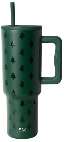 Simple Modern Trek | 40 oz Christmas Tumbler with Handle and Straw Lid | Cup Holder Friendly Insulated Stainless Steel Travel Mug | Holiday Gifts for Women Men Her Him | Winter Trees