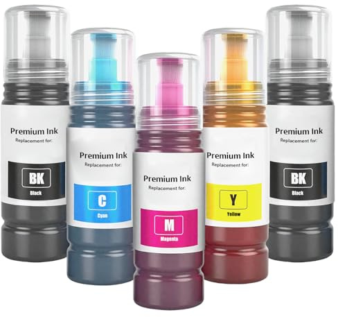 E104 Bottiglie di Inchiostro Compatibili Multipack per Stampanti ET-2710 2711 2712 2714 2715 2720 2721 2726 ET-2810 2811 2812 2814 2815 2820 2821 ET-4800 (5-Pack, 2 Nero, 1 Ciano/Magenta/Giallo)