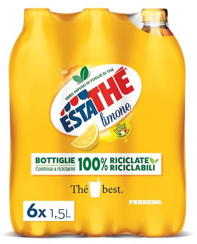 Estathé Limone - The Freddo con Vero Infuso di Foglie di The e Succo di Limone, Bevanda Analcolica Senza Glutine, 6 Bottiglie da 1,5 lt