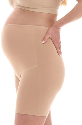 Herzmutter modershorts - graviditetsbyxor med långa ben - för graviditet efter födseln - högkvalitativ bomullsblandning - beige-skin-black - uppsättning 1 & 2-5000 (XL, Beige)