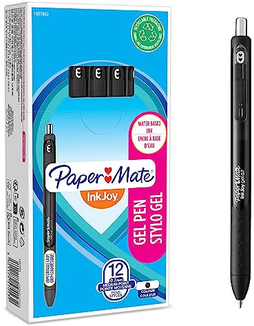 Paper Mate InkJoy Gelstifte | mittlere Spitze (0,7mm) | schwarz | 12 Stück