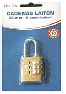 TEC HIT 429120 - Cadenas - Longueur 20 mm - A combinaison - Code 3 chiffres - En laiton