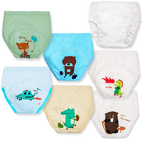 Joyo roy 6Pcs Potty Training Underwear Boys 100% Cotton Soft Absorbent Toilet Training Pants 3T-4T Boys Reusable Leakproof Toddler Panties 2T-3T Baby Pee Pants with Potty Sticker Chart for Kids