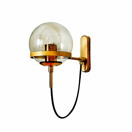 LFsem Retro Industriel Applique Murale En Verre Boule De Abat-Jour Support En Métal Applique Lumière Bougeoir Murale Pour Chambre Salon Corridor Hôtel (Laiton)