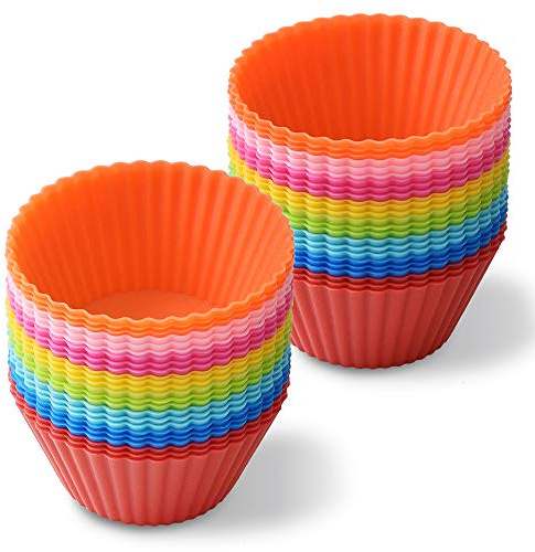 Newk Vasos de silicona reutilizables para hornear, 48 paquetes de forros antiadherentes de silicona de grado alimenticio, moldes para magdalenas, 8 colores