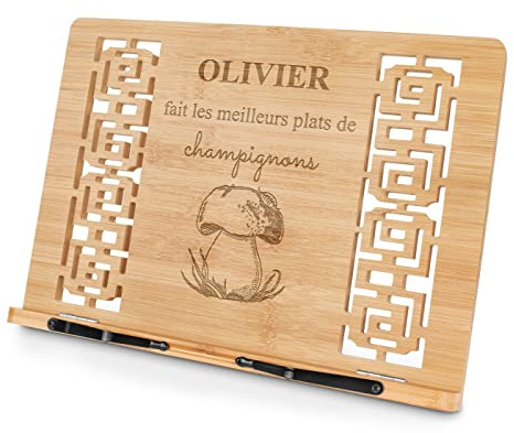 Maverton Pupitre Livre pour homme - Support de Lecture gravé pour lui - 24cmx39cm - Bois de bambou - Accessoire personnalisé - Pour livre de cuisine - Pour Anniversaire - Champignons
