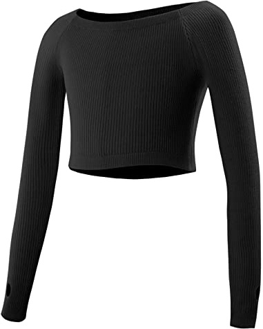 SEAUR Chaqueta de ballet para niña, manga larga, chaqueta de ballet, gimnasia, yoga, chaqueta de punto, jersey de baile, 98-165 cm, 2-15 años, B-negro., L