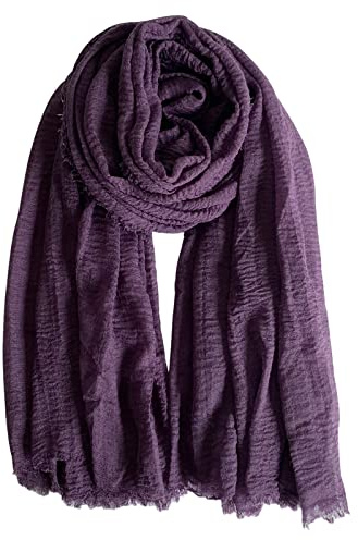 Belsen Classic Cotton Blend Crinkle Soft Lightweight Scarf Wrap Shawl (Dark Purple)