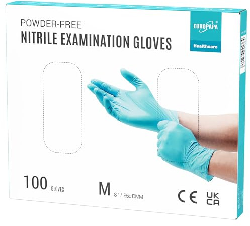 EUROPAPA® 100 x nitrilhandskar, engångshandskar, undersökningshandskar, nitrilhandskar, puderfria, utan latex, icke-sterila, latexfria engångshandskar (M, ljusblå)