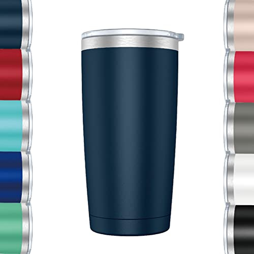 Taza Termo Café y Te para Llevar en Mano o en Coche - Taza Térmica de Acero Inoxidable Asa Tapa (600ml, Azul Marino)