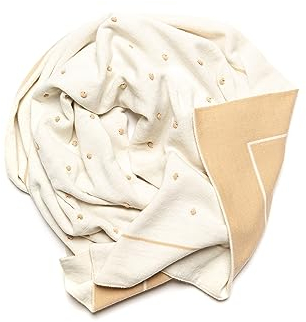 KNITAS Babydecke Kinder Kuscheldecke aus Wollmischung I Doppelschicht Baby Komfort Decke für Mädchen und Jungen I Strickdecke in der Farbe Weiß/Beige - Größe 100x80cm