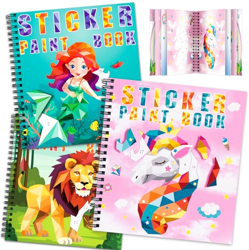 TCJJ 3pcs Sticker Books for Kids Ages 4-8,30 Pictures Girls Sticker Books by Number,Kids Stickers Book for Improve Intelligence,for School＆Christmas Gifts