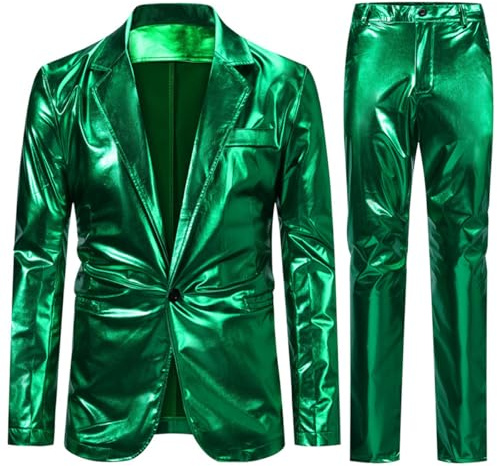 Allthemen Traje de 2 Piezas para Hombre Chaqueta de Esmoquin Ajustada Pantalones para Fiesta Disco Verde XXL