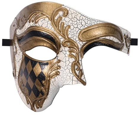 JewelryWe Venetiansk maskerad mask för män: Guldfanom av operan, halvmask, vintage, italiensk karnevalsmask, halvansiktsmask, kostym, mask för män, halloween, cosplay, karneval, fest