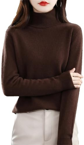Womens 100% Merino Wool Turtleneck Sweater Long Sleeve Pullover Solid Soft Knitted Jumper Tops Coffee XL