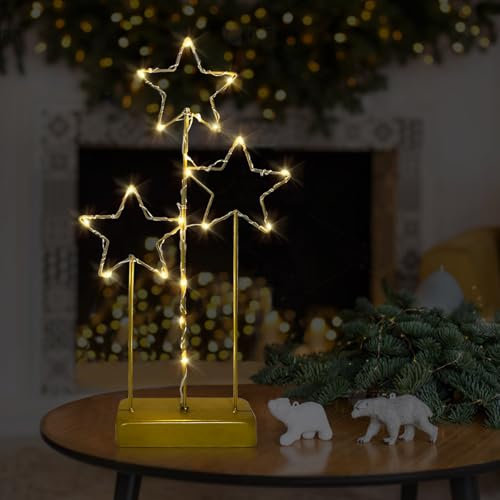 Luci di Natale da Interno LED, Lampada da Tavolo in Ferro, Luce Forma di Stella Luminose e Albero Natale, Decorazioni Natalizie Casa Scrivania Finestre, Lampada Notturna Luminosa Bianco Caldo (Stella)