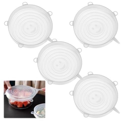 4-Piece Silicone Food Cover Set - Reusable Stretch Lids for Round Containers, Dishwasher and Fridge Safe (9.5cm)