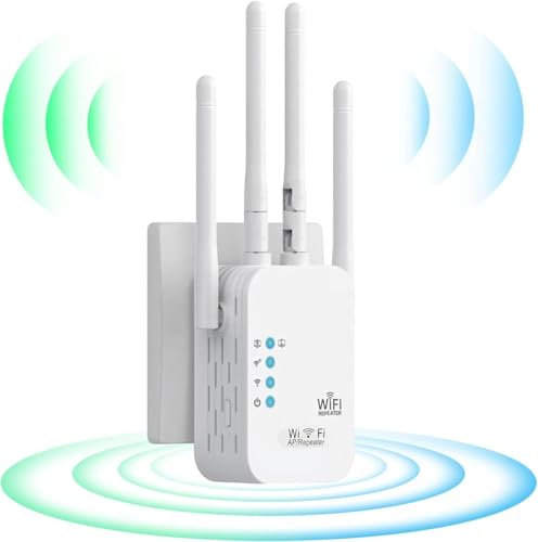 Ripetitore WiFi Extender Potente 1200Mbps,4 Antenna, Amplificatore wifi,2 Porte LAN,Estensore Wi Fi per Casa e Ufficio,con Video Tutorial,Installazione Facile