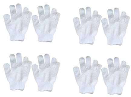 ibasenice Moufles de Bain pour Garçon et Filles en Nylon Blanc avec Manchette Large, Lot de 8 Set de Set de Pièces pour Nettoyer en Profondeur la Peau Pendant la Bain