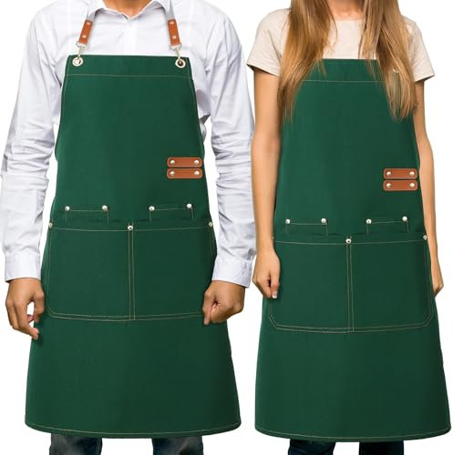 ViEinkaufen 2 Pack Aprons Chef Apron for Men Women, Cross Back Kitchen Aprons with Adjustable Strap and 3 Pockets, Apron for Servers Kitchen Cooking Baking Artist Painting, Cross Back