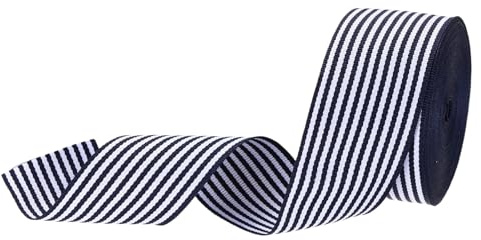 PATIKIL Nastro Gros-grain Righe Blu Navy e Bianco 1.6, 10 Yard, Striscia in Poliestere Doppia Faccia per Fiocchi, Confezione Regalo Fai-Da-Te, Decorazioni Natalizie