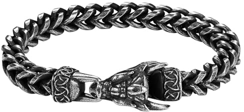 OIDEA Pulseras Dragón Vikinga Hombre: Negro Brazalete Cadena Nórdicas Cubanas de Aceros Inoxidables - Regalo Para Él O Esposo En San Valentín