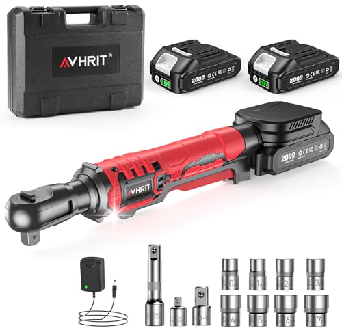 Avhrit Akku Ratschenschrauber 3/8, 120Nm Elektro Ratschenschlüssel, Akku Ratsche mit 2x 2,0Ah Akkus, LED, 11-tlg. Ratschenschlüssel Set – Ideal für Kfz- und Heimreparaturen