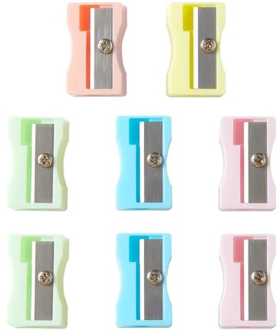 Fc'Noqgn Sacapuntas Mini 8 unid - Diseño Cuadrado, Colores Pastel, Cuchilla de Acero INOX para afilar Suavemente, Compacto y portátil para Escuela y Materiales artísticos