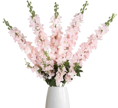 IPOPU 43.3 Pink Delphinium Artificial Flowers 5PCS Faux Delphinium Flowers Larkspur Long Stem Artificial Flowers for Wedding Table Centerpieces Home Garden Decor(Pink)