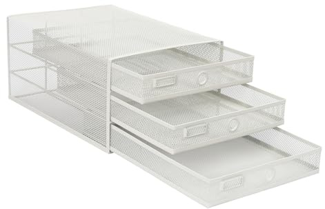 Hanmorfarbi 3-Schubladen-Aktenschrank, 35,5 x 25,5 x 17 cm Metallgitter-Schreibtischorganizer, A4-Ablagefächer, Schreibtisch-Schubladenorganizer(Weiß, 3 Schichten)
