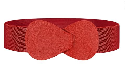 JASGOOD Ceinture Élastique Large Femmes pour Robe Grande Taille Ceinture Extensible Tendance avec Boucle en Cuir,Rouge,Taille 87-99 cm(Longueur 90 cm)