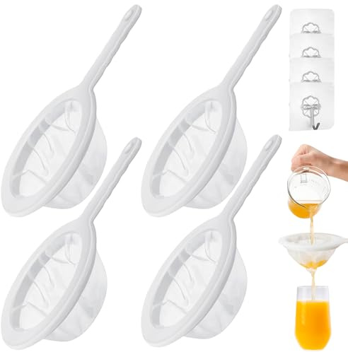 Förpackning med 4 finmaskiga sil 100/200/300/400 med handtag - Finmaskig kaffesil med 4 självhäftande krokar - Kökssil i plast för juice, mjölk, vin, kaffe