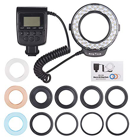 ERYUE Makro LED-ringblixtljus High Definition LCD-skärm 3000-15000K GN15 Strömkontroll för Kameror Makrobilder, Vetenskaplig Forskning