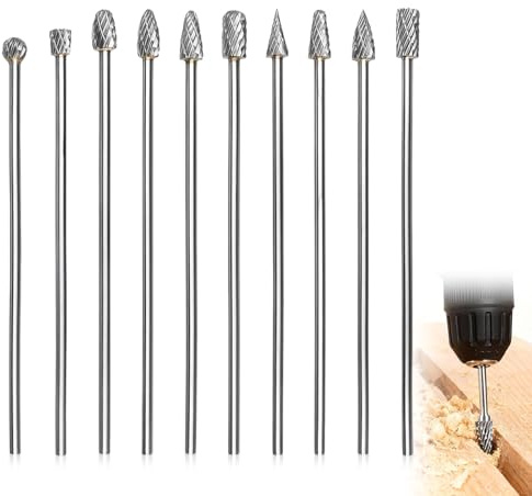 Lot de 10 tiges de fraisage en métal dur de 100 mm de long avec tige de 3 mm, longue fraise en carbure de tungstène pour perceuse, meulage, sculpture