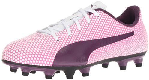 PUMA Unisex-Kids Spirit FG Jr Soccer Shoe, White Shadow Purple-Knockout Pink, 4 M US Big Kid