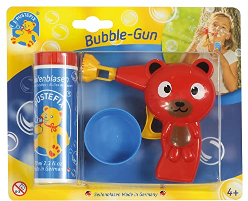 PUSTEFIX Bubble-Gun Bär I 70 ml Seifenblasenwasser I Seifenblasen Spielzeug Made in Germany I Bubble Pistole für Kindergeburtstag, Hochzeit & als Gastgeschenk I Spaß für Kinder & Erwachsene
