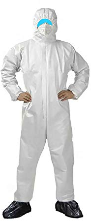1x Medizinische Coverall weiß Schutzanzug mit Kapuze Größe L EN 14126 Kategorie 3 (Kat. III) Typ 5 (Type 5 5B) Typ 6 (Type 6 6-B) antistatischer Schutzkleidung Infektionsschutz Overall 5 B