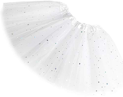 Ugitopi Girls Sparkle Tutus Princess Ballet Dance Layered Tulle Tutu Skirts, OneSize White