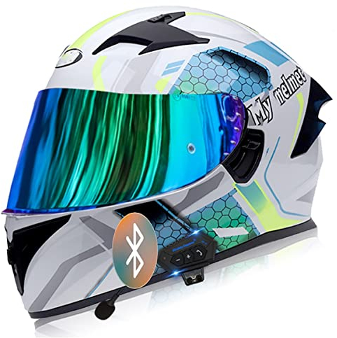 SDFGDFD Bluetooth Motorradhelm Integralhelm Motorradhelm Mopedhelm Comfort, Integralhelm mit Sonnenblende ECE/DOT-zugelassen Motorrad-Integralhelm