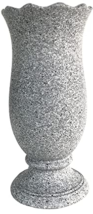 Vase funéraire pour cimetière - Décoration funéraire - Couleur marbre - avec Picots - avec Fleur en Mousse