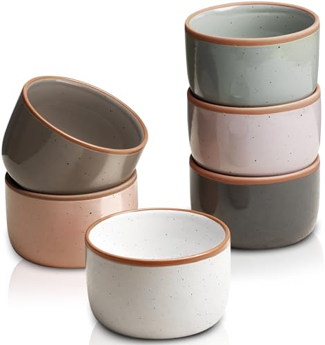 Morandi Color Ramekins Set of 6, 6 oz Creme Brulee Bowls Oven Safe, Porcelain Mini Cheesecake Pans, Small Baking Dish, Dipping Sauce Bowls for Souffle, Ice Cream