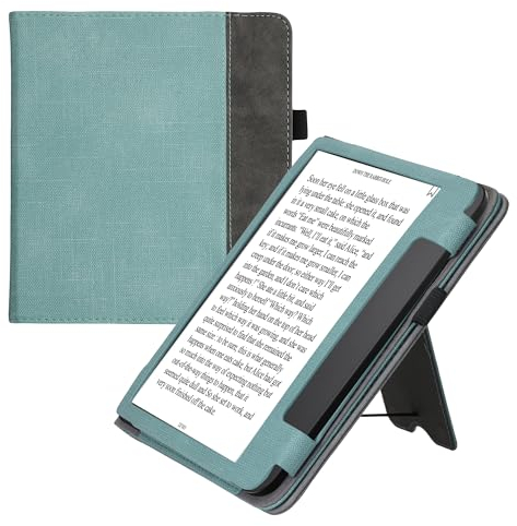 kwmobile Hülle kompatibel mit Tolino Epos 3 Hülle - Flip Case mit Handschlaufe - Kunstleder Cover - Mintgrün Dunkelgrau