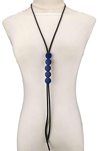BISONBLUE Halskette Damen Anhänger Frauen Ketten Herren Lange Holz-Holz-Halsketten, Schwarze Gummi-Pullover-Ketten, Handgefertigte Kleidung, Accessoires, Blau